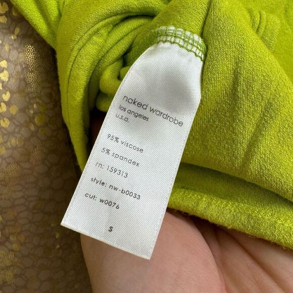 Naked Wardrobe Bright Lime Green Long Sleeve Bodysuit Small - Picture 6 of 7